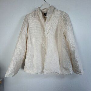 Eileen Fisher Women Textured Open Front Silk Blazer Cardigan Jacket Medium Ivory
